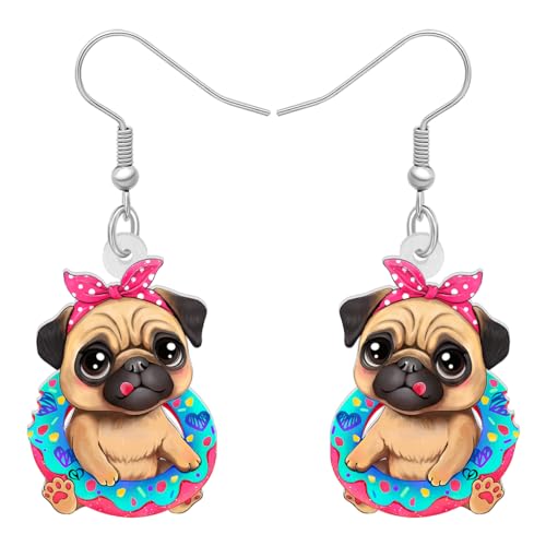 DALANE Valentinstag Geschenke Acryl Mops Hund Ohrringe Baumeln Tropfen Niedlich Welpen Haustiere Schmuck für Frauen Damen Mädchen Kinder Mops Liebhaber Geschenke Dekor Charms (Donut Mops) von DALANE