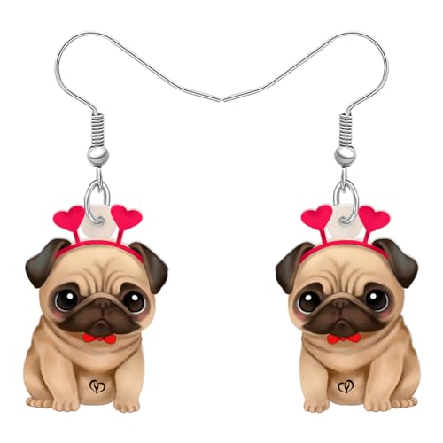 DALANE Valentinstag Geschenke Acryl Mops Hund Ohrringe Baumeln Tropfen Niedlich Welpen Haustiere Schmuck für Frauen Damen Mädchen Kinder Mops Liebhaber Geschenke Dekor Charms (Kaffee) von DALANE