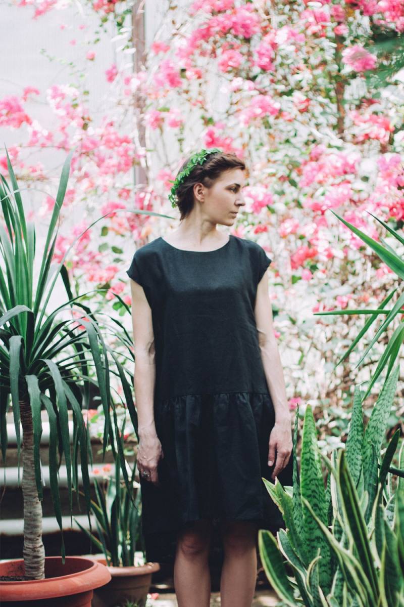 Kostenloser Versand, Womens Leinen Kleid, Schwarz, Graphitisch, Fahion Kleidung, Sommerkleid, Strandkleid, Kleidung Ss16, Natürliche Flachs von DALEKO