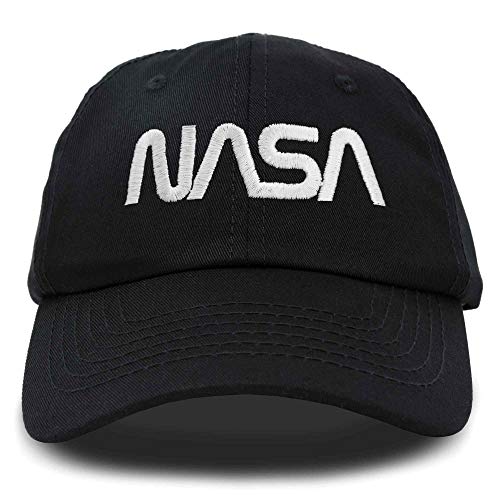 DALIX NASA Hat Baseball Cap Washed Cotton Embroidered Logo Pigment Dyed, White Worm / Black, Einheitsgröße von DALIX