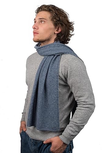 Dalle Piane Cashmere - Gestreifter Schal aus 100% Kaschmir - Made in Italy - für Mann, Farbe: Blau, Einheitsgröße von Dalle Piane Cashmere