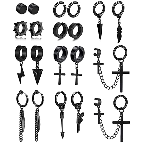 20 Stücke Magnet Ohrstecker Edelstahl Clip Ohrringe Set - Kreuz Feder Anhänger, Fake Ohrringe Für Herren, Schwarz von DALLZOMA