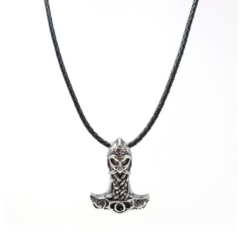 DALMARO Kette mit Anhänger Lederkette Edelstahl 316 THORSHAMMER, Herren Halskette Biker / Wikinger Kette - Schmuckbox von DALMARO