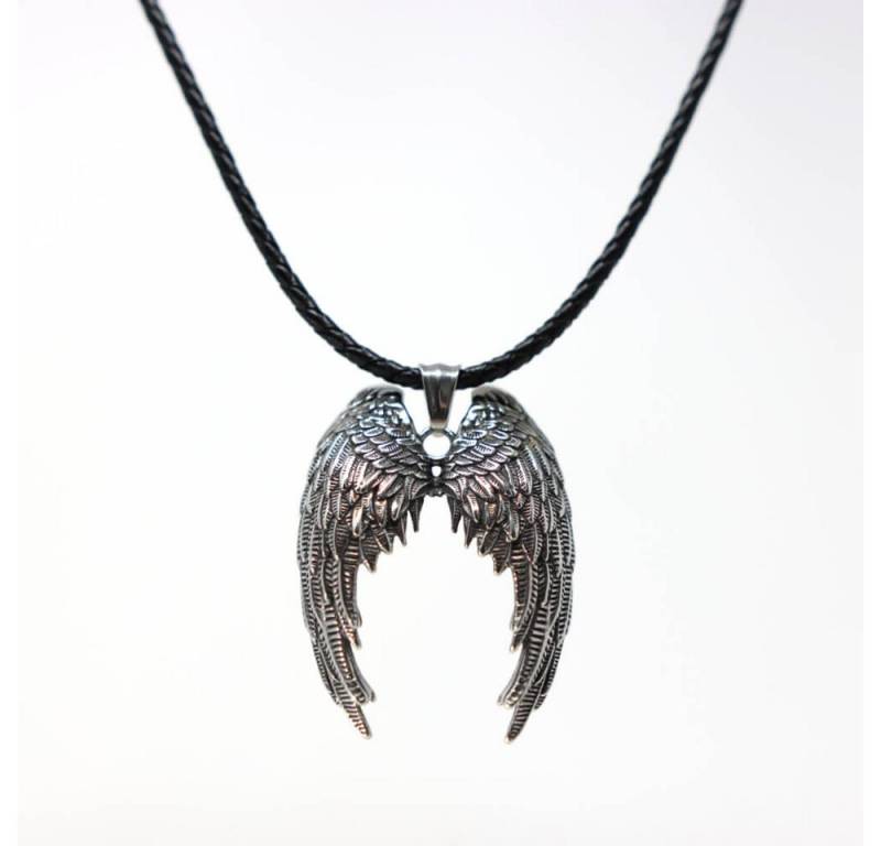 DALMARO Kette mit Anhänger Lederkette Edelstahlkette 316L ANGEL WINGS, Herren Halskette Biker / Wikinger Kette - Schmuckbox von DALMARO