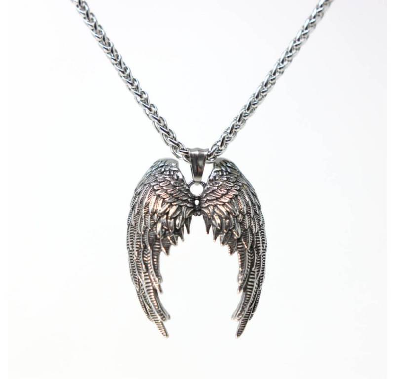 DALMARO Kette mit Anhänger Lederkette Edelstahlkette 316L ANGEL WINGS, Herren Halskette Biker / Wikinger Kette - Schmuckbox von DALMARO