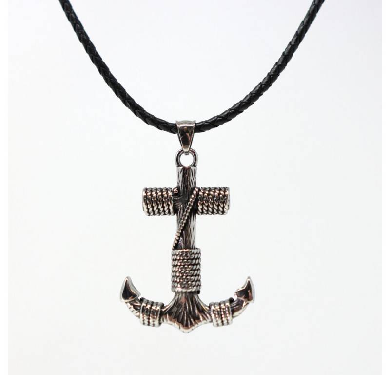 DALMARO Kette mit Anhänger Lederkette Edelstahlkette 316L ANKERKNOTEN, Herren Halskette Biker / Wikinger Kette - Schmuckbox von DALMARO