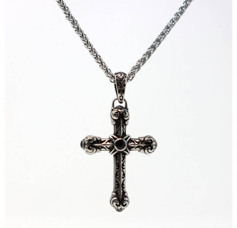 DALMARO Kette mit Anhänger Lederkette Edelstahlkette 316L ANTIK KREUZ, Herren Halskette Biker / Wikinger Kette - Schmuckbox von DALMARO