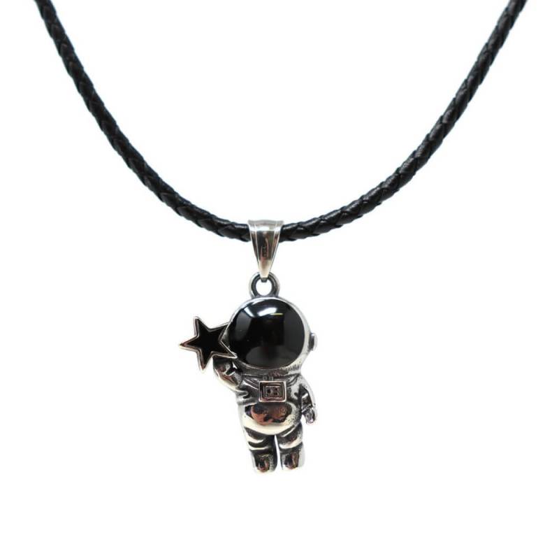 DALMARO Kette mit Anhänger Lederkette Edelstahlkette 316L ASTRONAUT, Herren Halskette Biker / Wikinger Kette - Schmuckbox von DALMARO