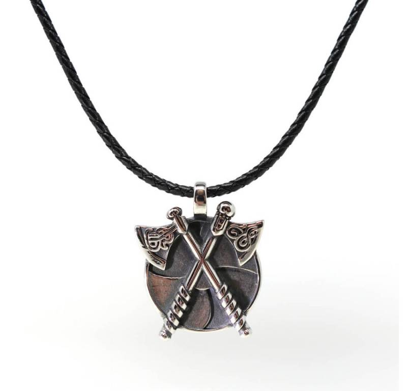 DALMARO Kette mit Anhänger Lederkette Edelstahlkette 316L AXT AMULETT, Herren Halskette Biker / Wikinger Kette - Schmuckbox von DALMARO