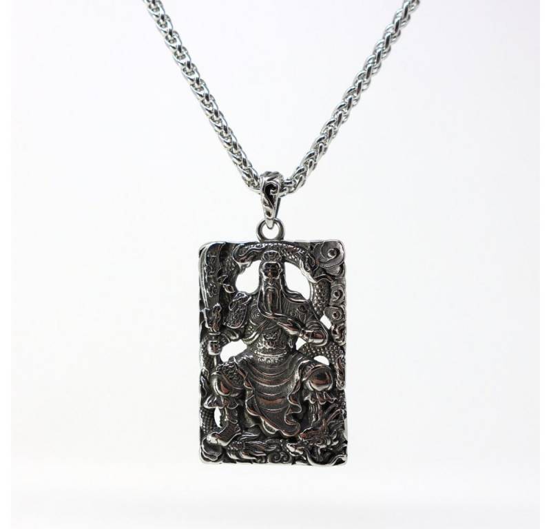 DALMARO Kette mit Anhänger Lederkette Edelstahlkette 316L CHINESE WARRIOR, Herren Halskette Biker / Wikinger Kette - Schmuckbox von DALMARO