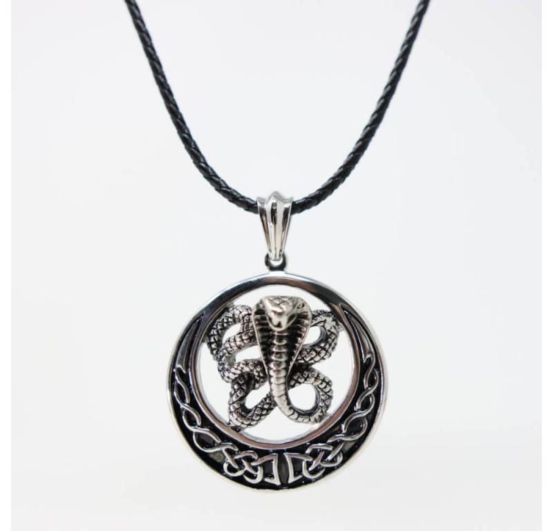 DALMARO Kette mit Anhänger Lederkette Edelstahlkette 316L COBRA, Herren Halskette Biker / Wikinger Kette - Schmuckbox von DALMARO