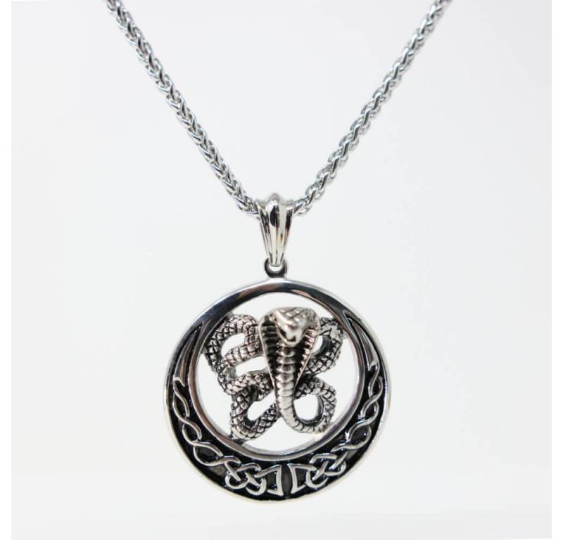 DALMARO Kette mit Anhänger Lederkette Edelstahlkette 316L COBRA, Herren Halskette Biker / Wikinger Kette - Schmuckbox von DALMARO