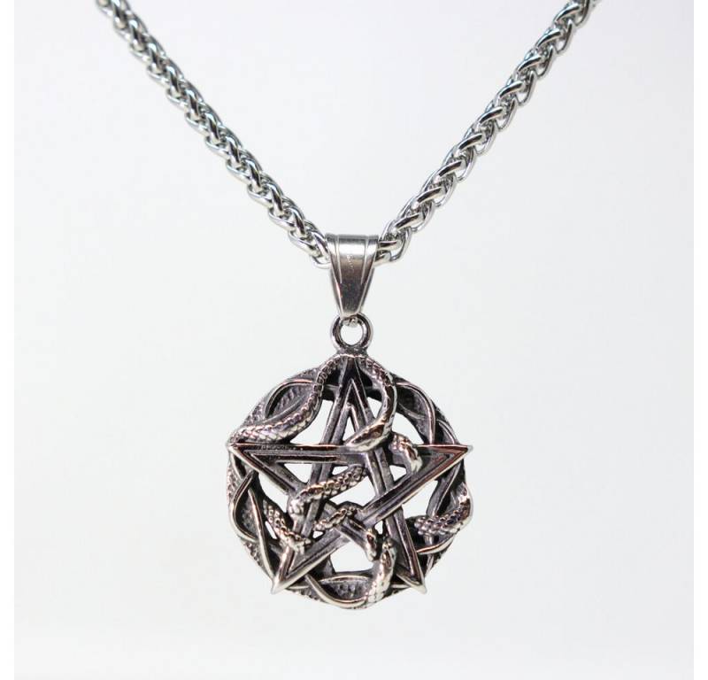 DALMARO Kette mit Anhänger Lederkette Edelstahlkette 316L DAVIDSTERN SCHLANGE, Herren Halskette Biker / Wikinger Kette - Schmuckbox von DALMARO