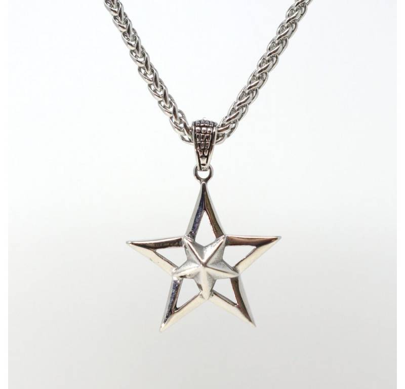 DALMARO Kette mit Anhänger Lederkette Edelstahlkette 316L DER STERN, Herren Halskette Biker / Wikinger Kette - Schmuckbox von DALMARO