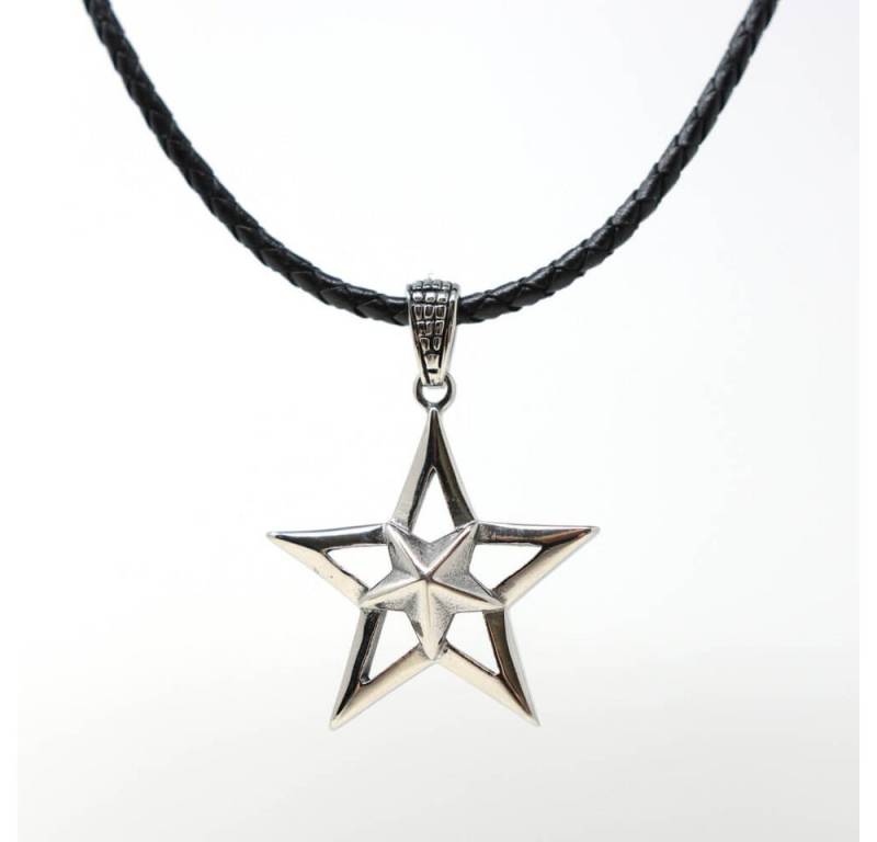 DALMARO Kette mit Anhänger Lederkette Edelstahlkette 316L DER STERN, Herren Halskette Biker / Wikinger Kette - Schmuckbox von DALMARO