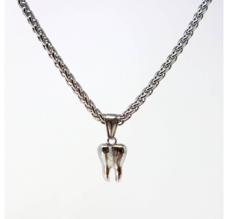 DALMARO Kette mit Anhänger Lederkette Edelstahlkette 316L DER ZAHN, Herren Halskette Biker / Wikinger Kette - Schmuckbox von DALMARO