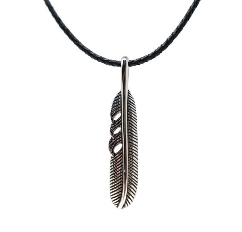 DALMARO Kette mit Anhänger Lederkette Edelstahlkette 316L DIE FEDER, Herren Halskette Biker / Wikinger Kette - Schmuckbox von DALMARO