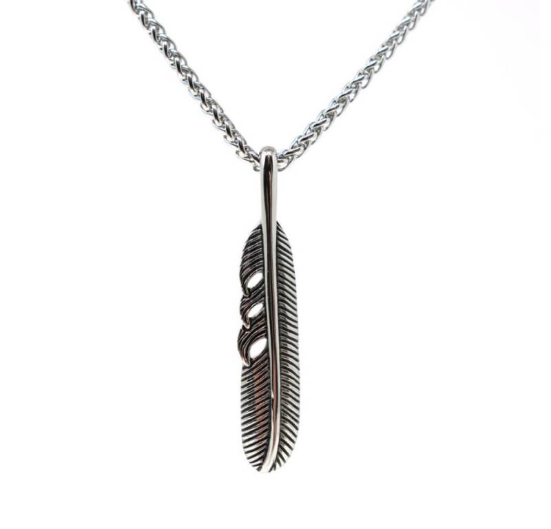 DALMARO Kette mit Anhänger Lederkette Edelstahlkette 316L DIE FEDER, Herren Halskette Biker / Wikinger Kette - Schmuckbox von DALMARO