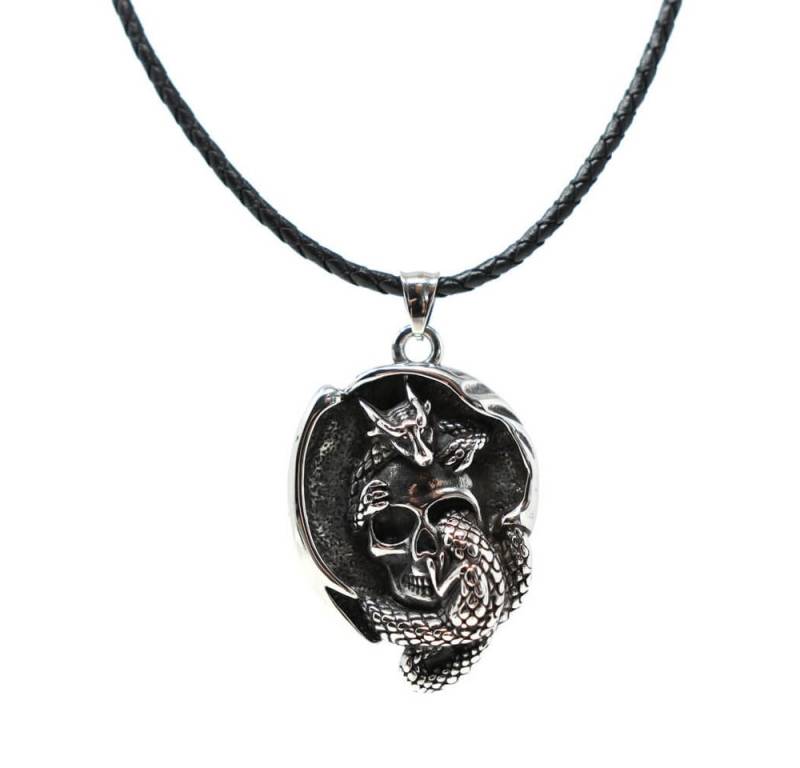 DALMARO Kette mit Anhänger Lederkette Edelstahlkette 316L DRACHEN AMULETT, Herren Halskette Biker / Wikinger Kette - Schmuckbox von DALMARO
