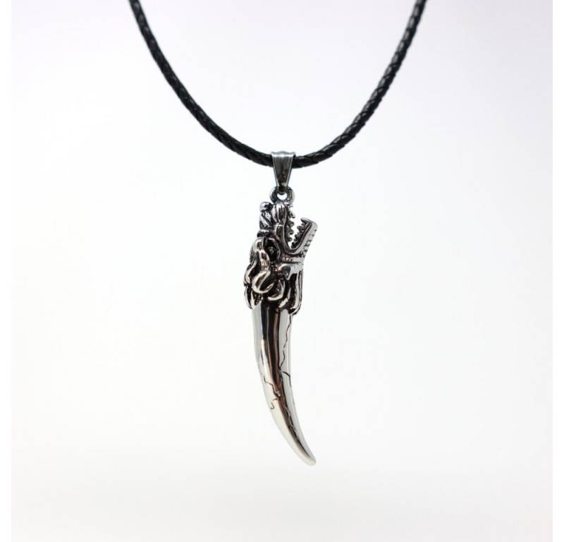 DALMARO Kette mit Anhänger Lederkette Edelstahlkette 316L DRACHENZAHN, Herren Halskette Biker / Wikinger Kette - Schmuckbox von DALMARO