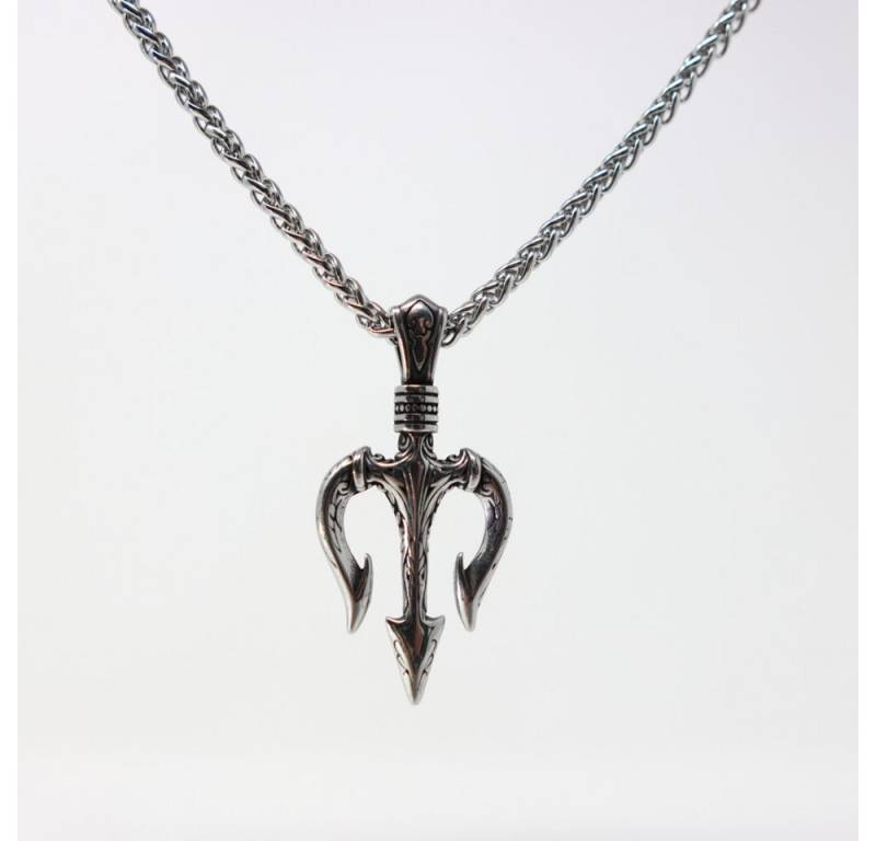 DALMARO Kette mit Anhänger Lederkette Edelstahlkette 316L DREIZACK, Herren Halskette Biker / Wikinger Kette - Schmuckbox von DALMARO