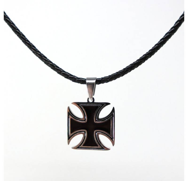 DALMARO Kette mit Anhänger Lederkette Edelstahlkette 316L EISERNE KREUZ, Herren Halskette Biker / Wikinger Kette - Schmuckbox von DALMARO