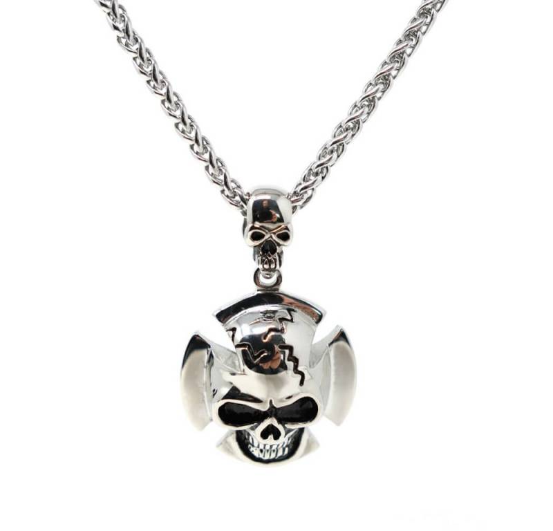 DALMARO Kette mit Anhänger Lederkette Edelstahlkette 316L EISERNE KREUZ SKULL, Herren Halskette Biker / Wikinger Kette - Schmuckbox von DALMARO