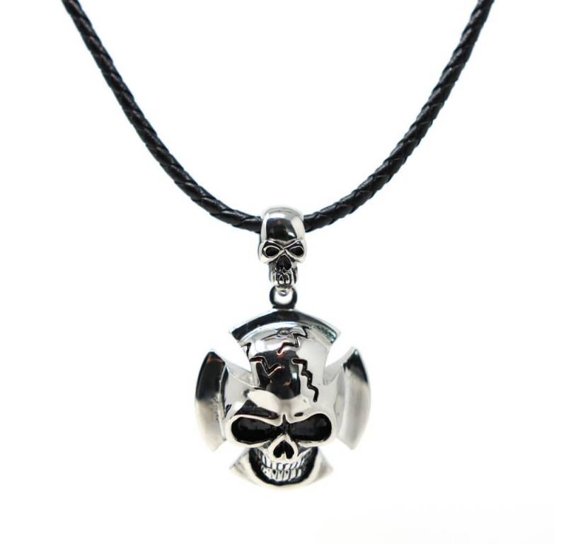 DALMARO Kette mit Anhänger Lederkette Edelstahlkette 316L EISERNE KREUZ SKULL, Herren Halskette Biker / Wikinger Kette - Schmuckbox von DALMARO
