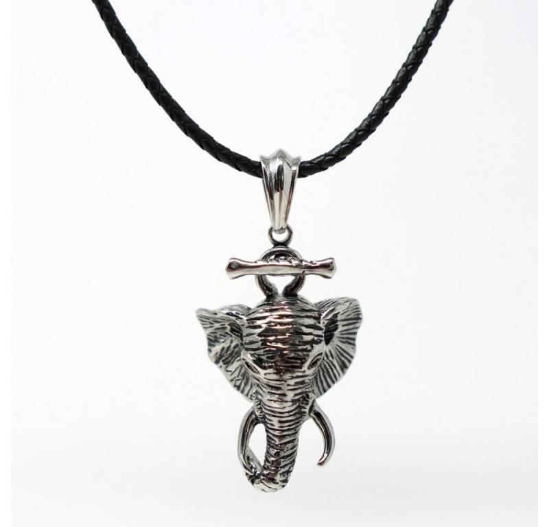 DALMARO Kette mit Anhänger Lederkette Edelstahlkette 316L ELEFANTENKOPF, Herren Halskette Biker / Wikinger Kette - Schmuckbox von DALMARO