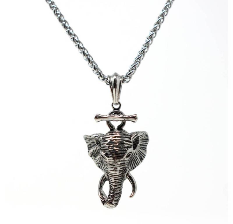 DALMARO Kette mit Anhänger Lederkette Edelstahlkette 316L ELEFANTENKOPF, Herren Halskette Biker / Wikinger Kette - Schmuckbox von DALMARO