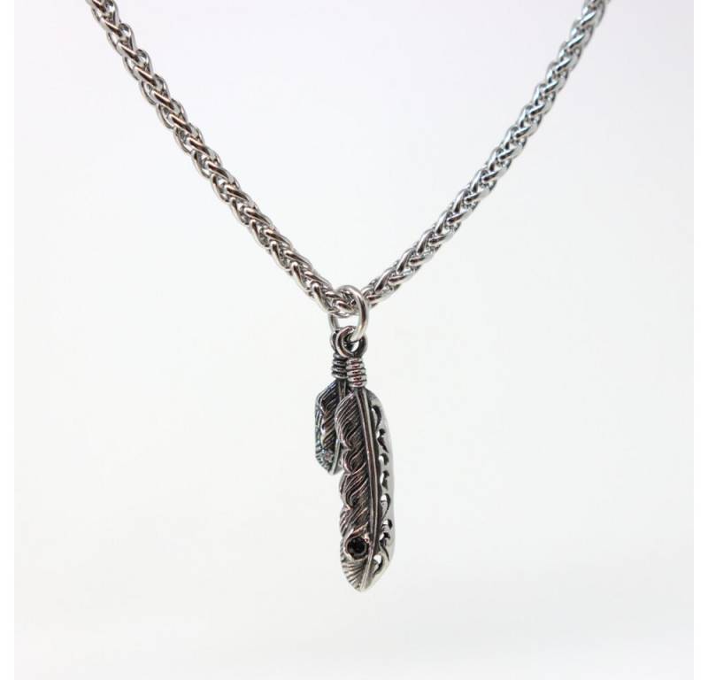 DALMARO Kette mit Anhänger Lederkette Edelstahlkette 316L FEDER, Herren Halskette Biker / Wikinger Kette - Schmuckbox von DALMARO