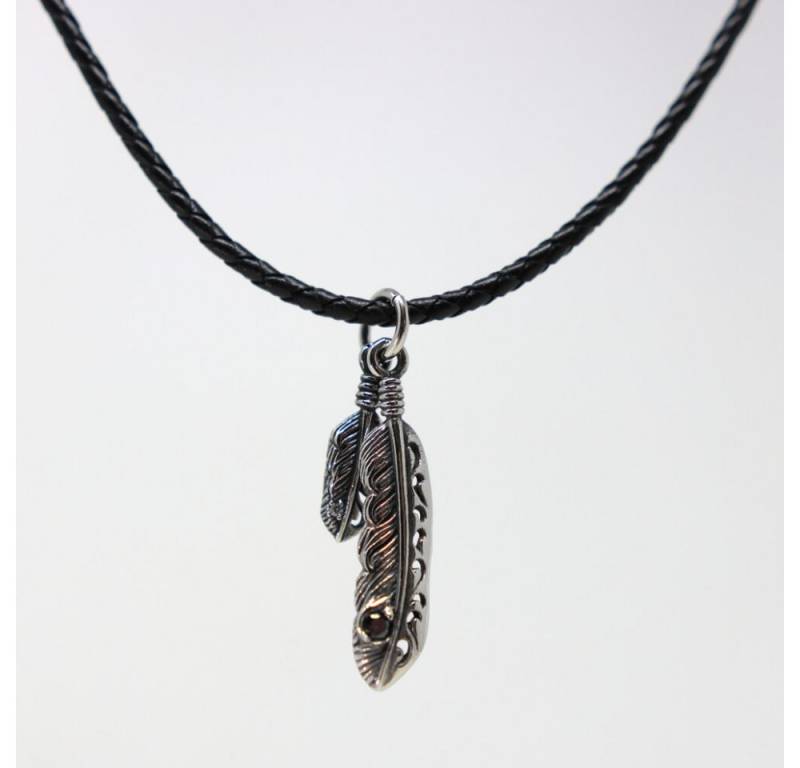 DALMARO Kette mit Anhänger Lederkette Edelstahlkette 316L FEDER, Herren Halskette Biker / Wikinger Kette - Schmuckbox von DALMARO