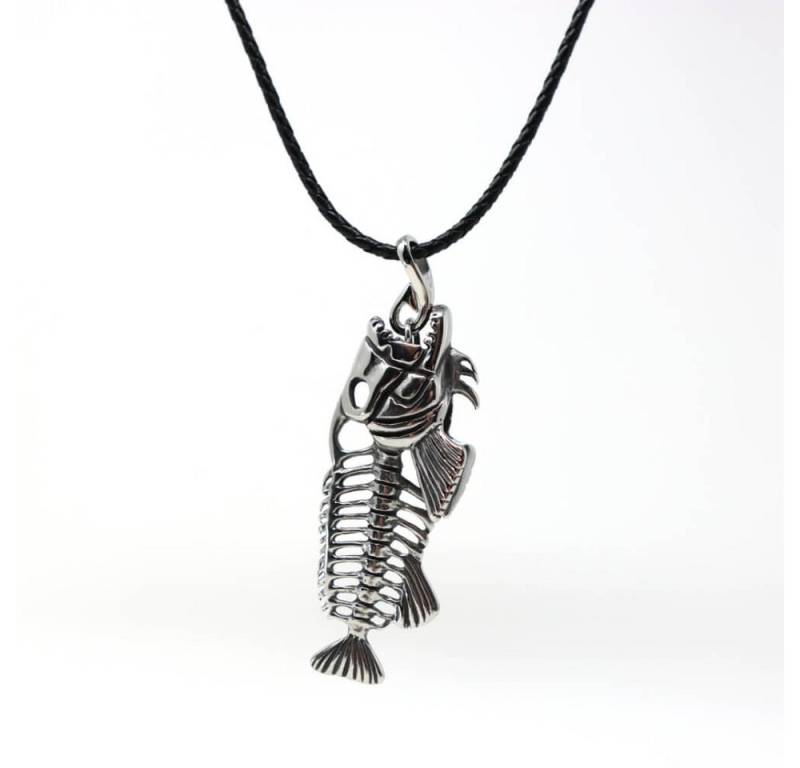 DALMARO Kette mit Anhänger Lederkette Edelstahlkette 316L FISH SKELETON, Herren Halskette Biker / Wikinger Kette - Schmuckbox von DALMARO