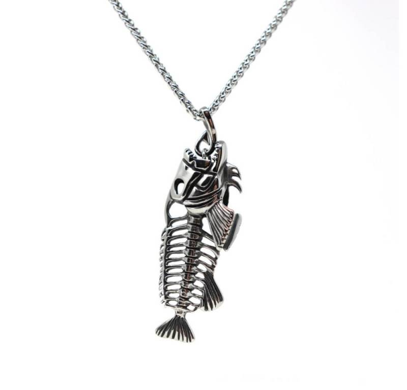 DALMARO Kette mit Anhänger Lederkette Edelstahlkette 316L FISH SKELETON, Herren Halskette Biker / Wikinger Kette - Schmuckbox von DALMARO