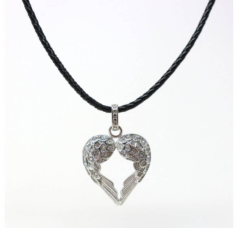 DALMARO Kette mit Anhänger Lederkette Edelstahlkette 316L FLÜGELHERZ, Herren Halskette Biker / Wikinger Kette - Schmuckbox von DALMARO