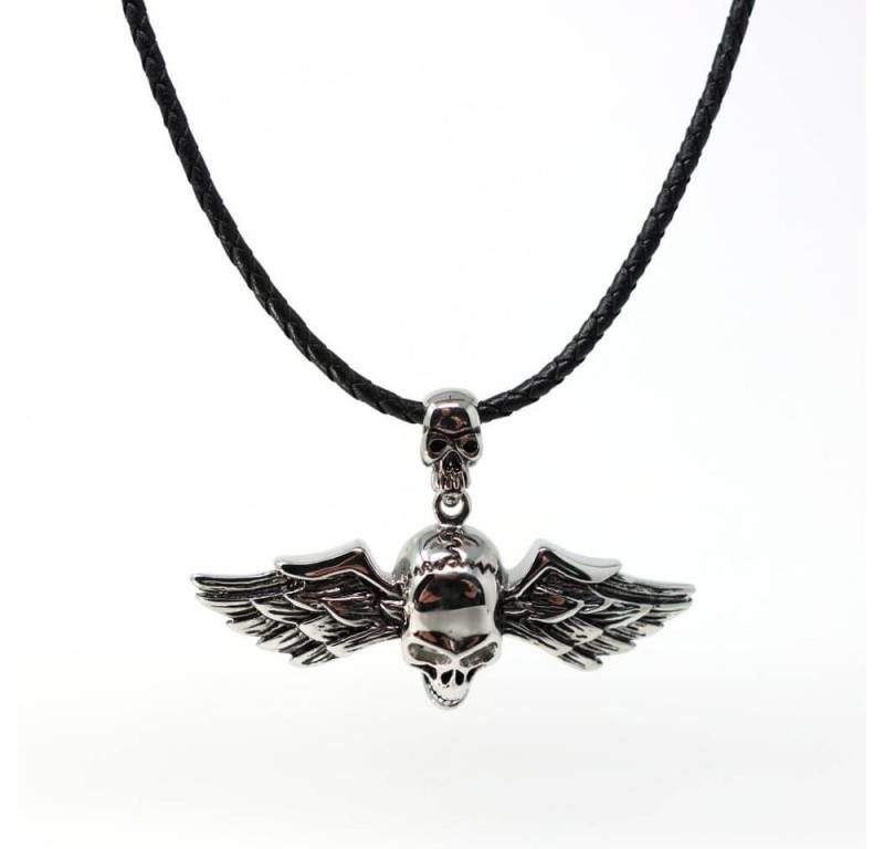 DALMARO Kette mit Anhänger Lederkette Edelstahlkette 316L FLYING SKULL, Herren Halskette Biker / Wikinger Kette - Schmuckbox von DALMARO