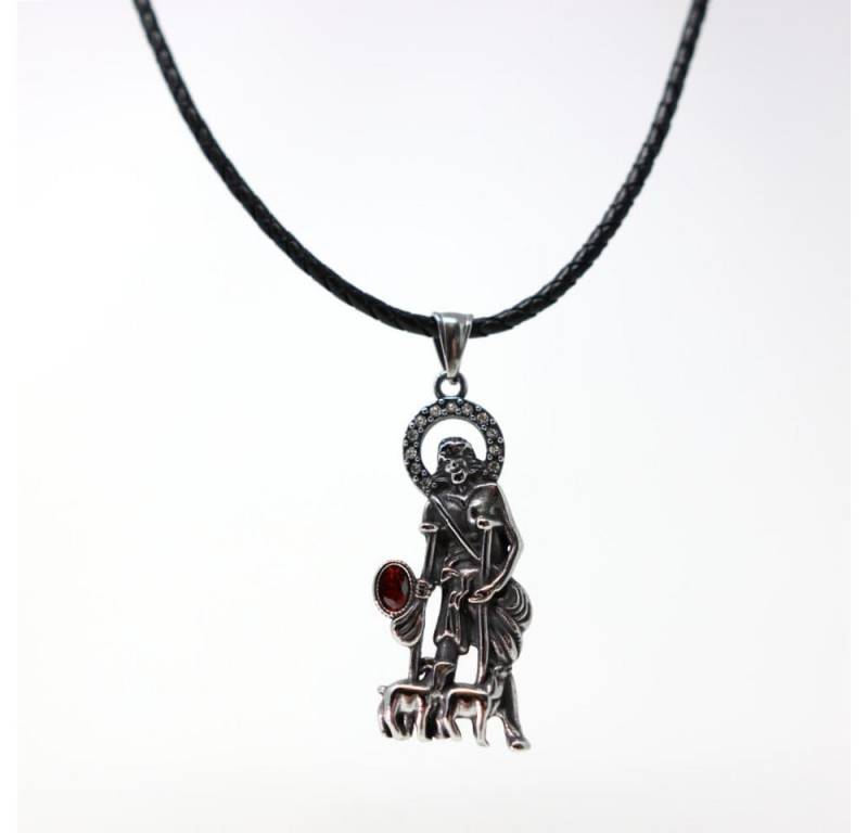 DALMARO Kette mit Anhänger Lederkette Edelstahlkette 316L JESUS HIRTE, Herren Halskette Biker / Wikinger Kette - Schmuckbox von DALMARO