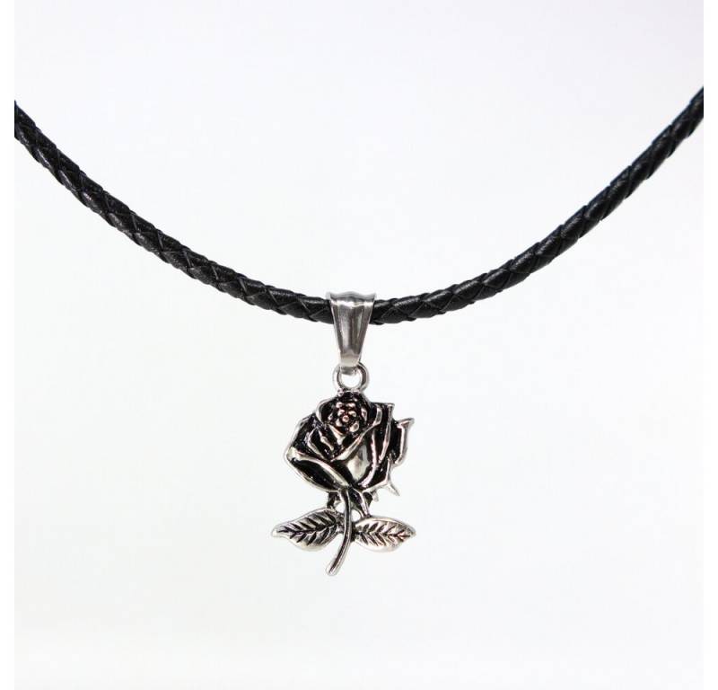 DALMARO Kette mit Anhänger Lederkette Edelstahlkette 316L KLEINE ROSE, Herren Halskette Biker / Wikinger Kette - Schmuckbox von DALMARO