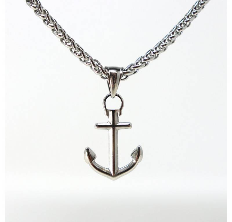 DALMARO Kette mit Anhänger Lederkette Edelstahlkette 316L KLEINER ANKER, Herren Halskette Biker / Wikinger Kette - Schmuckbox von DALMARO