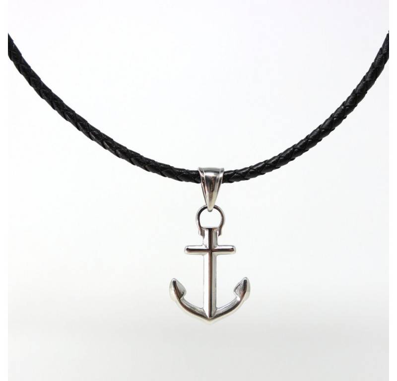 DALMARO Kette mit Anhänger Lederkette Edelstahlkette 316L KLEINER ANKER, Herren Halskette Biker / Wikinger Kette - Schmuckbox von DALMARO