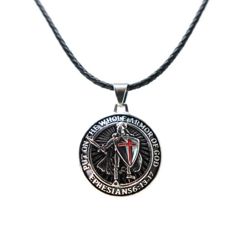 DALMARO Kette mit Anhänger Lederkette Edelstahlkette 316L KREUZRITTER AMULETT, Herren Halskette Biker / Wikinger Kette - Schmuckbox von DALMARO