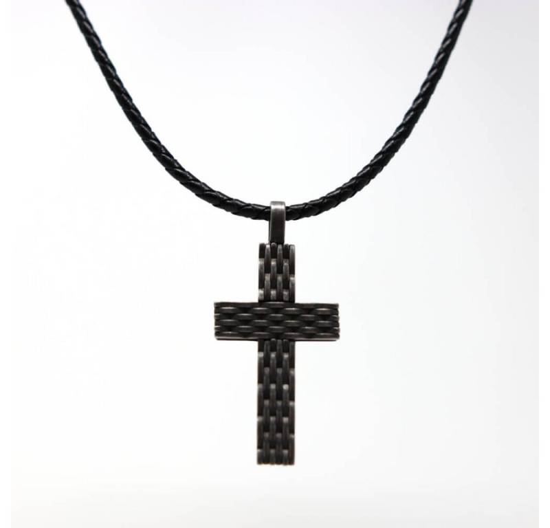 DALMARO Kette mit Anhänger Lederkette Edelstahlkette 316L KÜHLES KREUZ, Herren Halskette Biker / Wikinger Kette - Schmuckbox von DALMARO