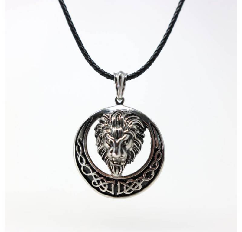 DALMARO Kette mit Anhänger Lederkette Edelstahlkette 316L LÖWEN AMULETT, Herren Halskette Biker / Wikinger Kette - Schmuckbox von DALMARO