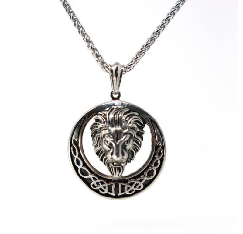 DALMARO Kette mit Anhänger Lederkette Edelstahlkette 316L LÖWEN AMULETT, Herren Halskette Biker / Wikinger Kette - Schmuckbox von DALMARO