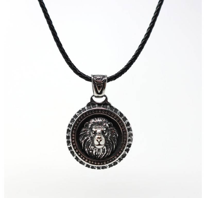 DALMARO Kette mit Anhänger Lederkette Edelstahlkette 316L LÖWEN MEDAILLON, Herren Halskette Biker / Wikinger Kette - Schmuckbox von DALMARO