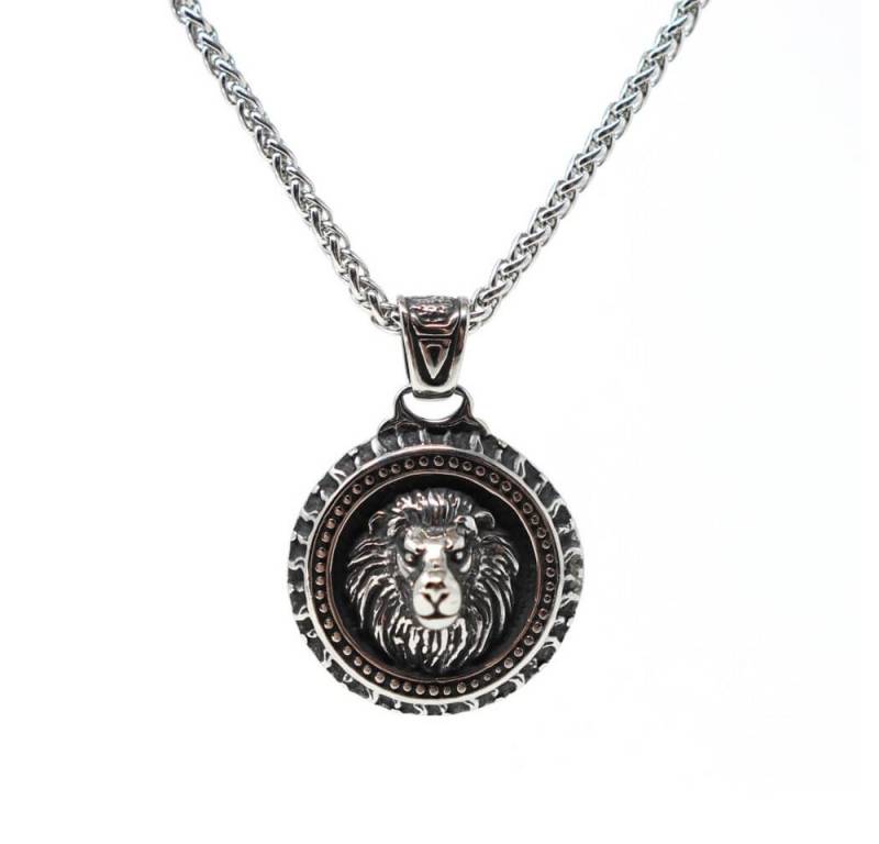 DALMARO Kette mit Anhänger Lederkette Edelstahlkette 316L LÖWEN MEDAILLON, Herren Halskette Biker / Wikinger Kette - Schmuckbox von DALMARO