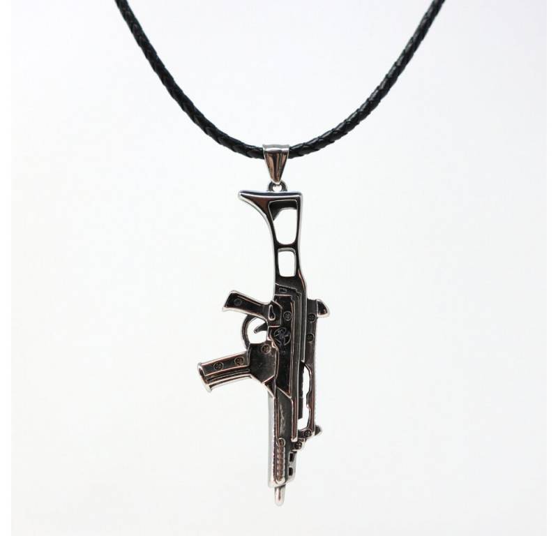 DALMARO Kette mit Anhänger Lederkette Edelstahlkette 316L MASCHINENPISTOLE, Herren Halskette Biker / Wikinger Kette - Schmuckbox von DALMARO