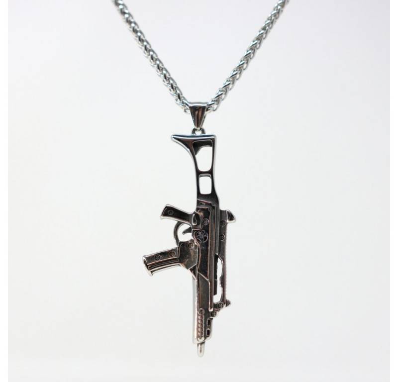 DALMARO Kette mit Anhänger Lederkette Edelstahlkette 316L MASCHINENPISTOLE, Herren Halskette Biker / Wikinger Kette - Schmuckbox von DALMARO