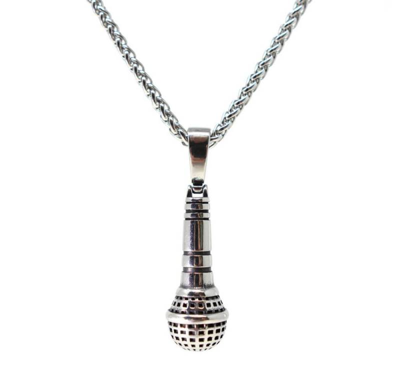 DALMARO Kette mit Anhänger Lederkette Edelstahlkette 316L MIKROFON, Herren Halskette Biker / Wikinger Kette - Schmuckbox von DALMARO