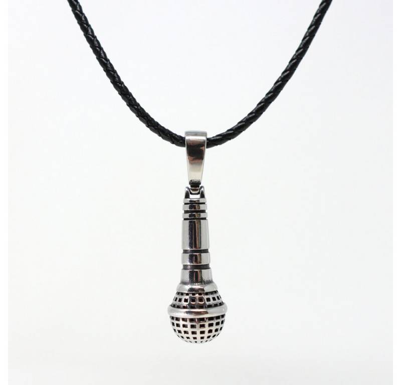 DALMARO Kette mit Anhänger Lederkette Edelstahlkette 316L MIKROFON, Herren Halskette Biker / Wikinger Kette - Schmuckbox von DALMARO